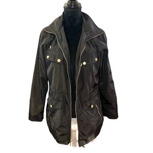 Michael Kors Women’s Size M Black Hooded Lightweight Anorak Jacket Gold Buttons